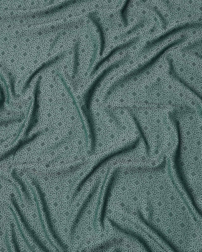 Teal Green Floral Motif Self Design Synthetic Cotton Fabric, 140 Cms, India-D25381