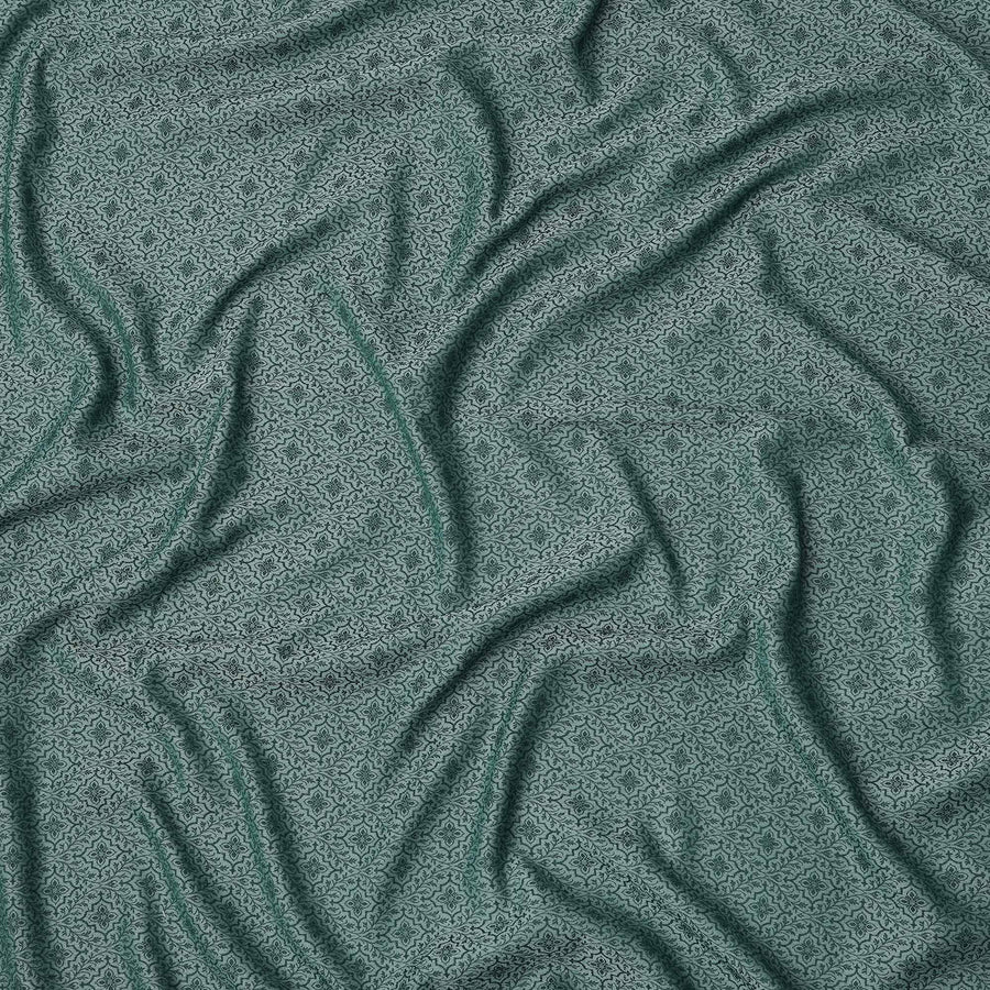 Teal Green Floral Motif Self Design Synthetic Cotton Fabric, 140 Cms, India-D25381