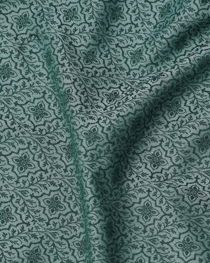 Teal Green Floral Motif Self Design Synthetic Cotton Fabric, 140 Cms, India-D25381