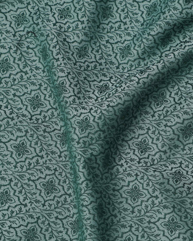 Teal Green Floral Motif Self Design Synthetic Cotton Fabric, 140 Cms, India-D25381