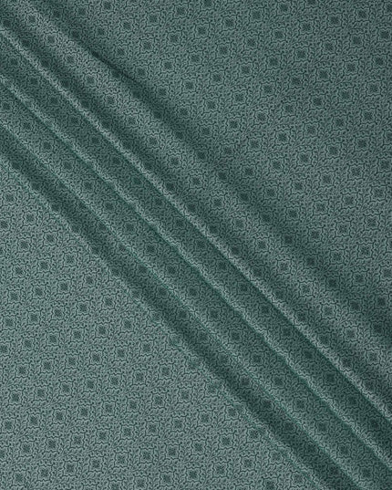 Teal Green Floral Motif Self Design Synthetic Cotton Fabric, 140 Cms, India-D25381