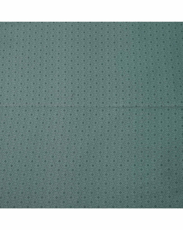 Teal Green Floral Motif Self Design Synthetic Cotton Fabric, 140 Cms, India-D25381