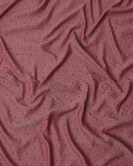 Maroon Floral Motif Self Design Synthetic Cotton Fabric, 140 Cms, India-D25379