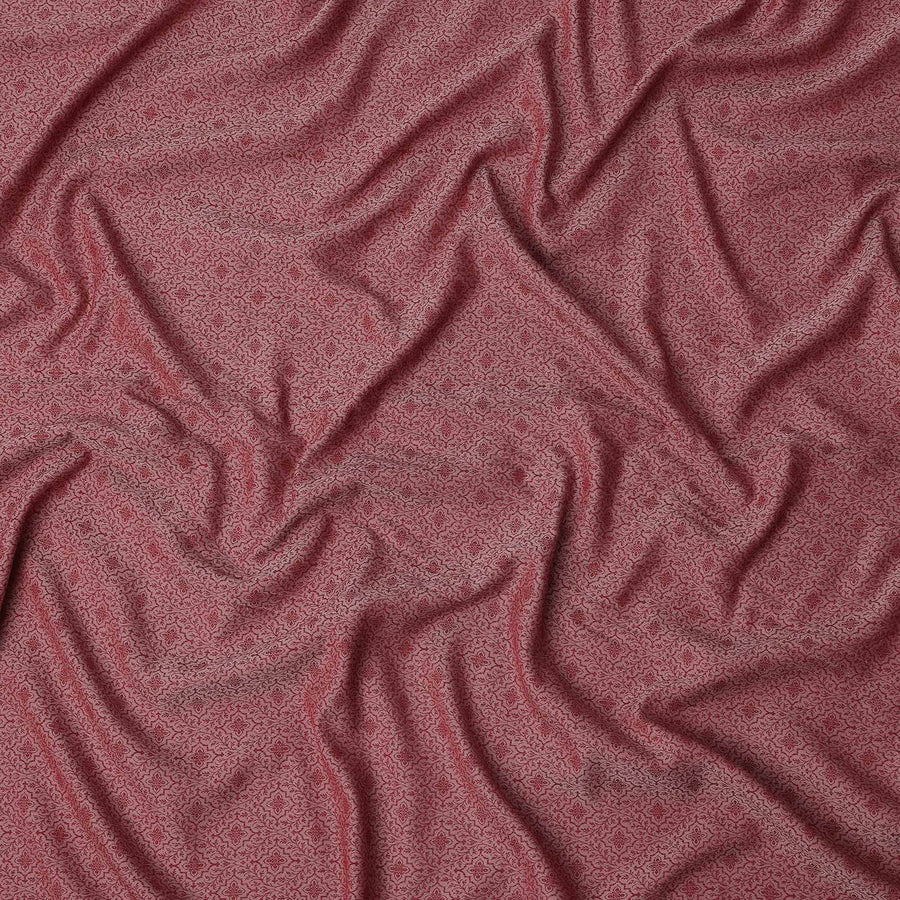 Maroon Floral Motif Self Design Synthetic Cotton Fabric, 140 Cms, India-D25379