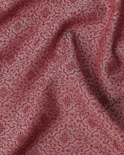 Maroon Floral Motif Self Design Synthetic Cotton Fabric, 140 Cms, India-D25379