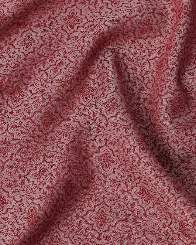 Maroon Floral Motif Self Design Synthetic Cotton Fabric, 140 Cms, India-D25379