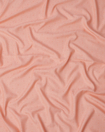 Peach Floral Motif Self Design Synthetic Cotton Fabric, 140 Cms, India-D25378