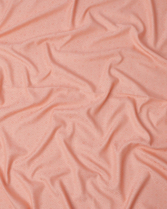 Peach Floral Motif Self Design Synthetic Cotton Fabric, 140 Cms, India-D25378