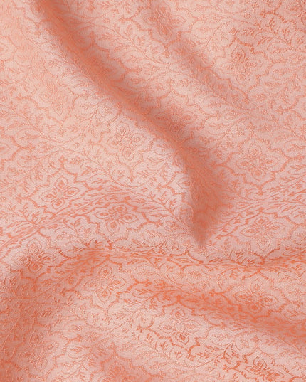 Peach Floral Motif Self Design Synthetic Cotton Fabric, 140 Cms, India-D25378