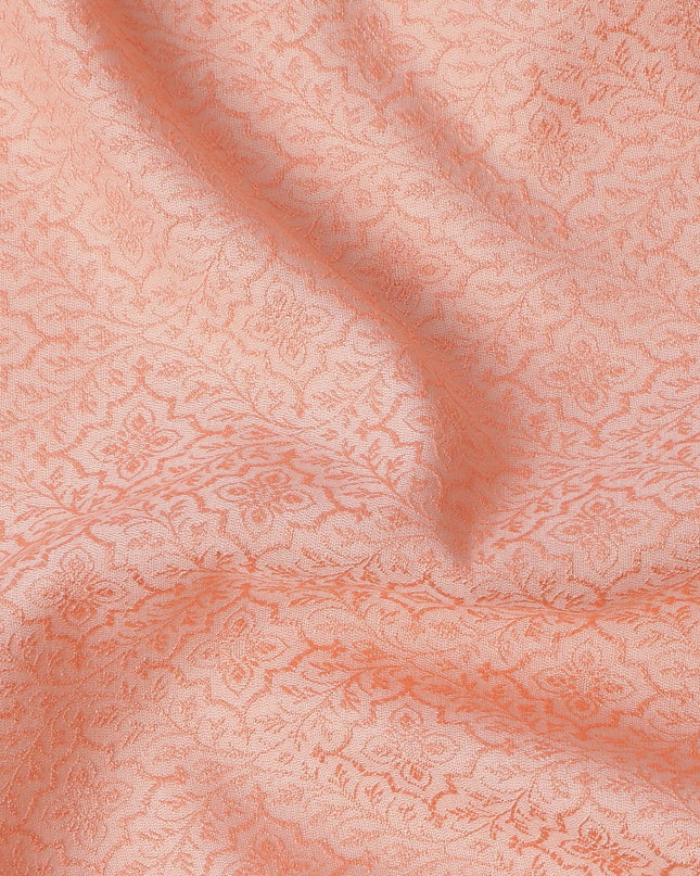 Peach Floral Motif Self Design Synthetic Cotton Fabric, 140 Cms, India-D25378