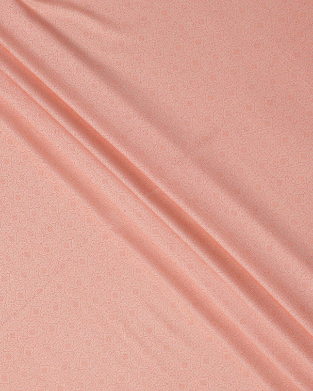 Peach Floral Motif Self Design Synthetic Cotton Fabric, 140 Cms, India-D25378