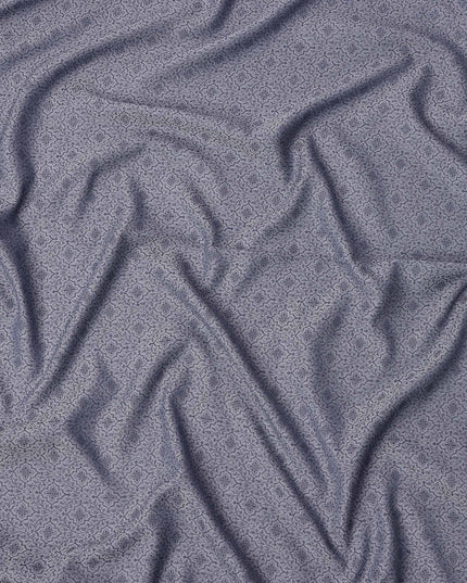 Slate Blue Floral Motif Self Design Synthetic Cotton Fabric, 140 Cms, India-D25377