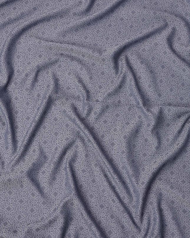 Slate Blue Floral Motif Self Design Synthetic Cotton Fabric, 140 Cms, India-D25377