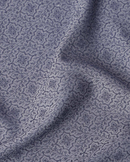 Slate Blue Floral Motif Self Design Synthetic Cotton Fabric, 140 Cms, India-D25377
