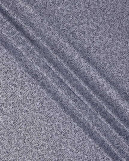 Slate Blue Floral Motif Self Design Synthetic Cotton Fabric, 140 Cms, India-D25377