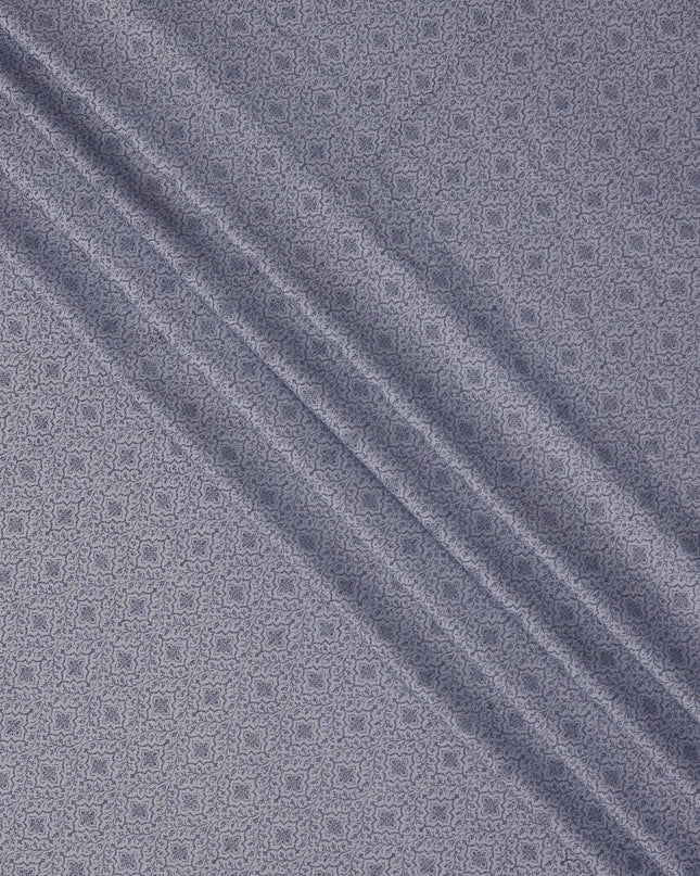 Slate Blue Floral Motif Self Design Synthetic Cotton Fabric, 140 Cms, India-D25377