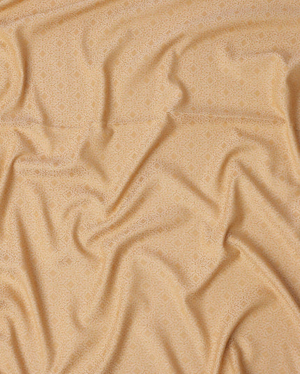 Mustard Yellow Floral Motif Self Design Synthetic Cotton Fabric, 140 Cms, India-D25382