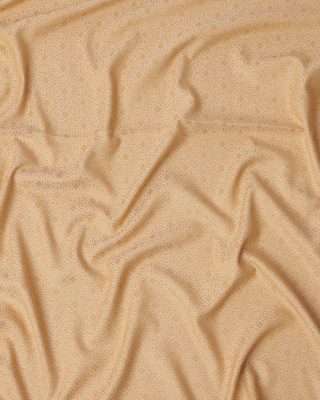 Mustard Yellow Floral Motif Self Design Synthetic Cotton Fabric, 140 Cms, India-D25382