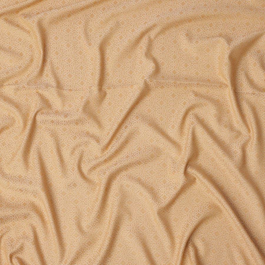 Mustard Yellow Floral Motif Self Design Synthetic Cotton Fabric, 140 Cms, India-D25382