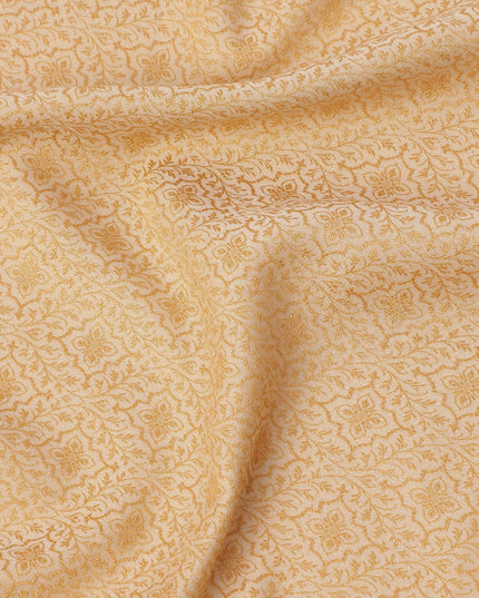 Mustard Yellow Floral Motif Self Design Synthetic Cotton Fabric, 140 Cms, India-D25382
