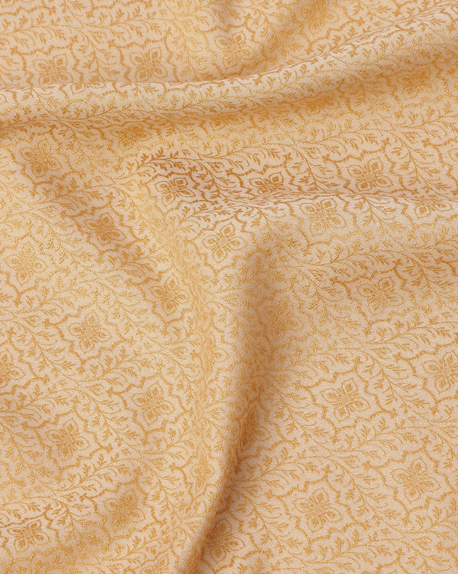 Mustard Yellow Floral Motif Self Design Synthetic Cotton Fabric, 140 Cms, India-D25382