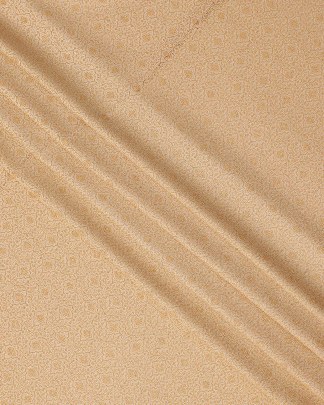 Mustard Yellow Floral Motif Self Design Synthetic Cotton Fabric, 140 Cms, India-D25382