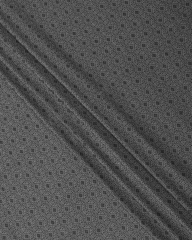 Charcoal Grey Floral Motif Self Design Synthetic Cotton Fabric, 140 Cms, India-D25380