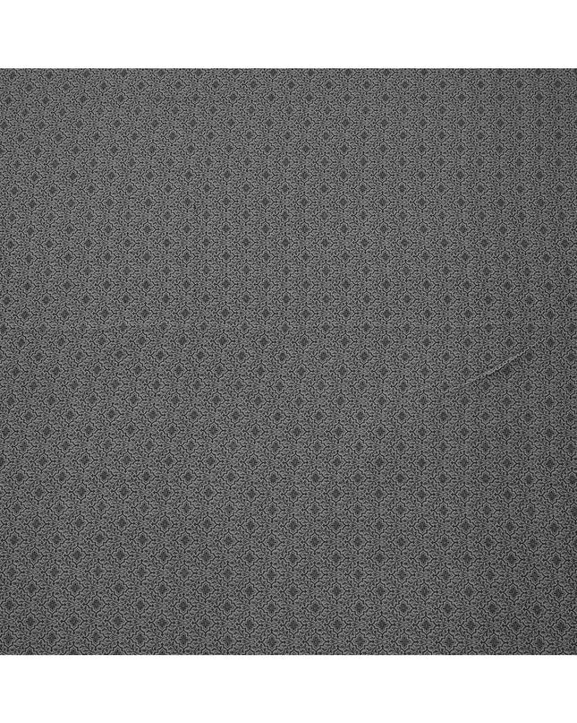 Charcoal Grey Floral Motif Self Design Synthetic Cotton Fabric, 140 Cms, India-D25380
