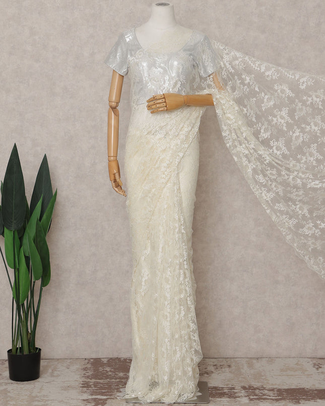 Vanilla Cream Metallic Lace Saree