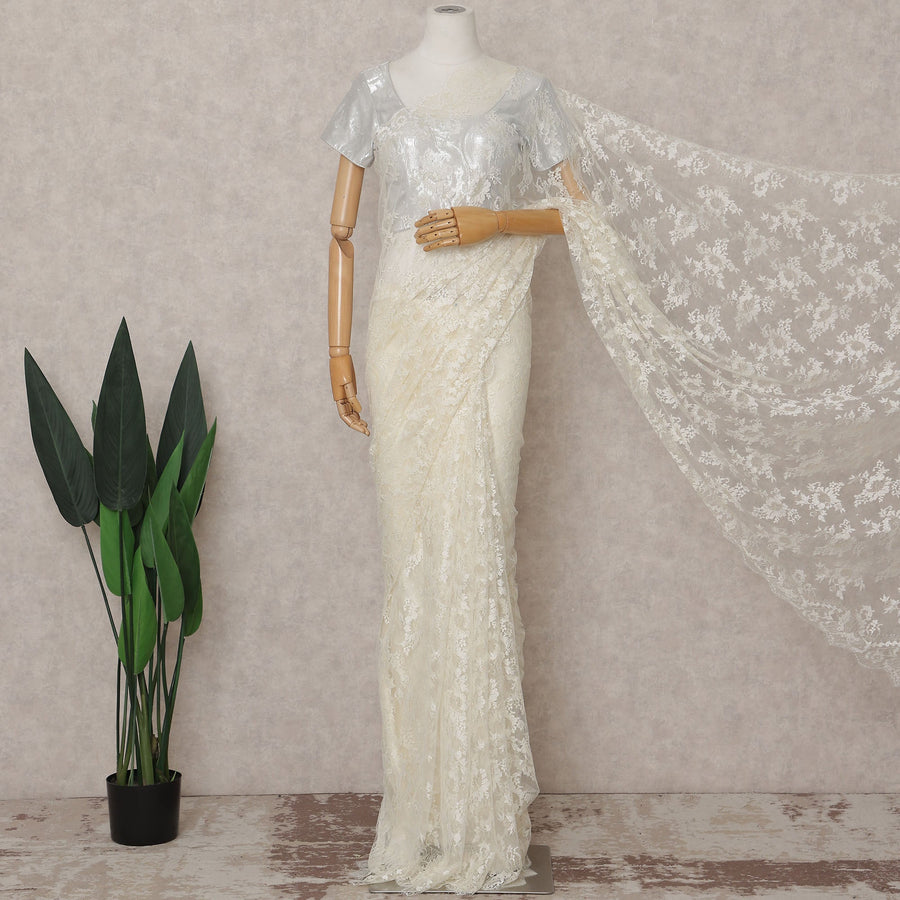 Vanilla Cream Metallic Lace Saree