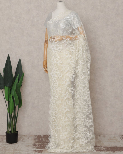 Vanilla Cream Metallic Lace Saree