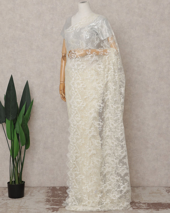 Vanilla Cream Metallic Lace Saree