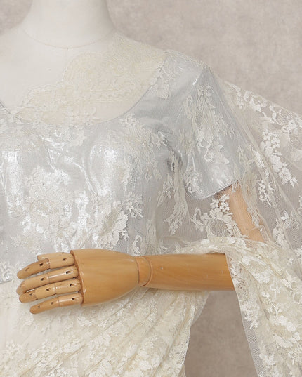 Vanilla Cream Metallic Lace Saree