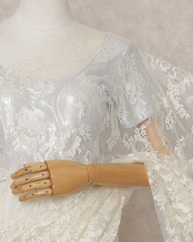 Vanilla Cream Metallic Lace Saree