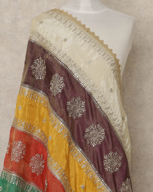 Ivory Multicolor Premium Synthetic Brocade Dupatta 225X80 CMS Width, India-D26978