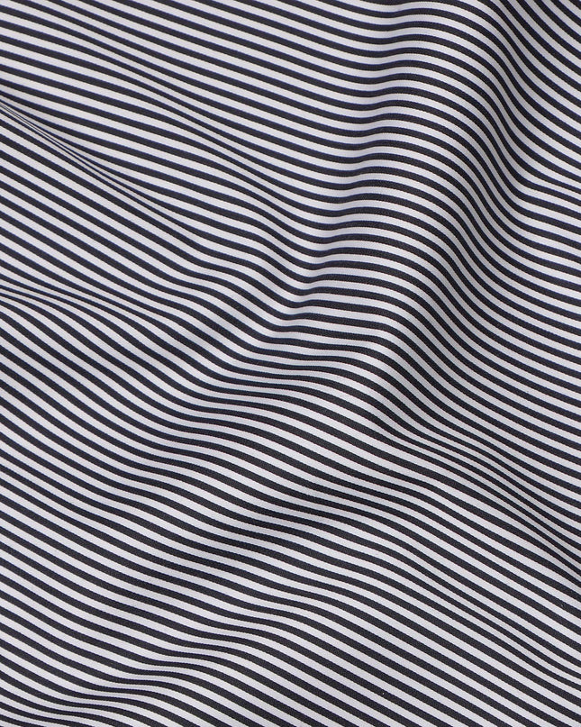 White with Black Thin Stripes 100% Cotton Italian Shirting Fabric, 150 Cms, Italy-D25155