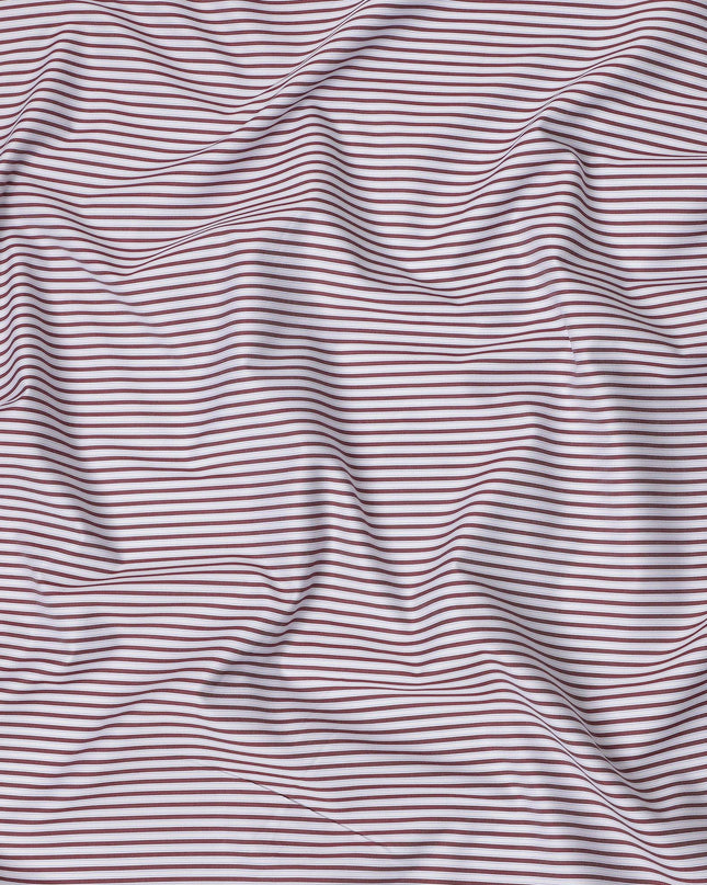 White with Maroon Stripes 100% Cotton Italian Shirting Fabric, 150 Cms, Italy-D25153