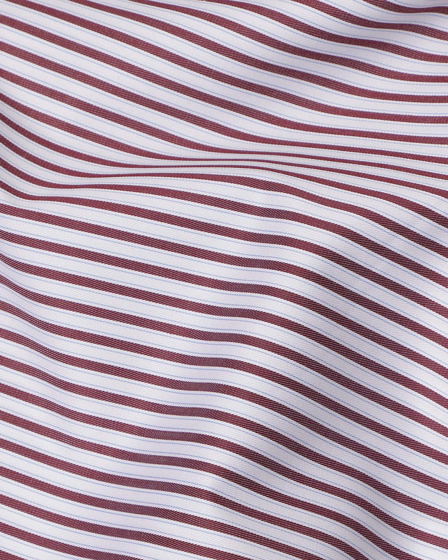 White with Maroon Stripes 100% Cotton Italian Shirting Fabric, 150 Cms, Italy-D25153
