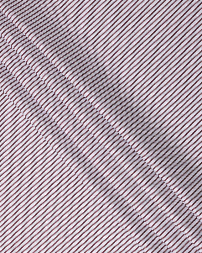 White with Maroon Stripes 100% Cotton Italian Shirting Fabric, 150 Cms, Italy-D25153