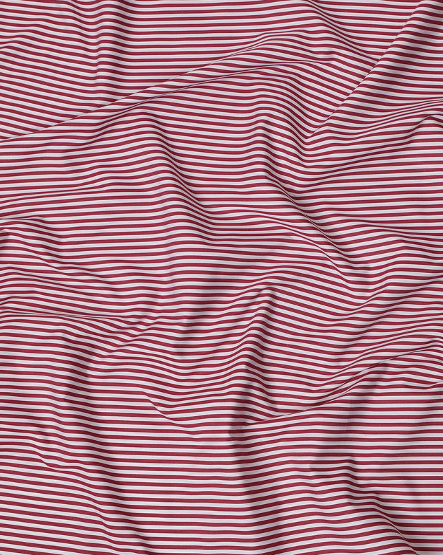 White with Red Stripes 100% Cotton Italian Shirting Fabric, 150 Cms, Italy-D25154