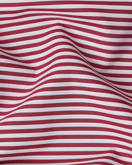 White with Red Stripes 100% Cotton Italian Shirting Fabric, 150 Cms, Italy-D25154