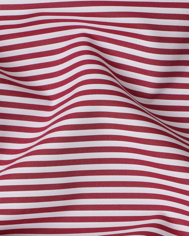 White with Red Stripes 100% Cotton Italian Shirting Fabric, 150 Cms, Italy-D25154