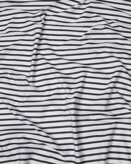 White with Black Horizontal Stripes 100% Cotton Italian Shirting Fabric, 150 Cms, Italy-D25152