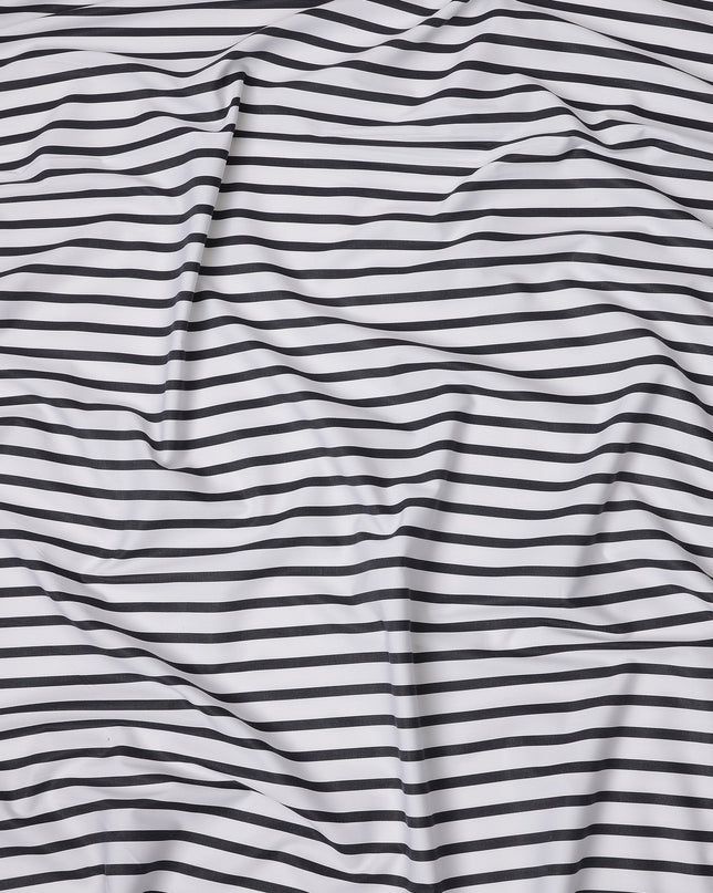 White with Black Horizontal Stripes 100% Cotton Italian Shirting Fabric, 150 Cms, Italy-D25152