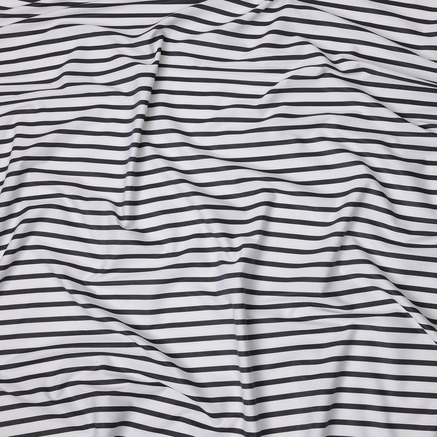 White with Black Horizontal Stripes 100% Cotton Italian Shirting Fabric, 150 Cms, Italy-D25152