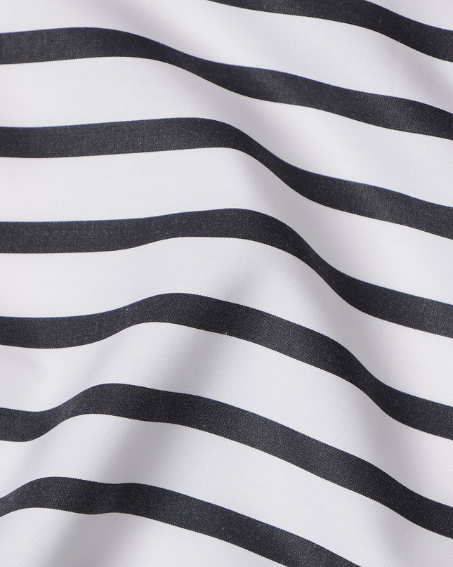 White with Black Horizontal Stripes 100% Cotton Italian Shirting Fabric, 150 Cms, Italy-D25152