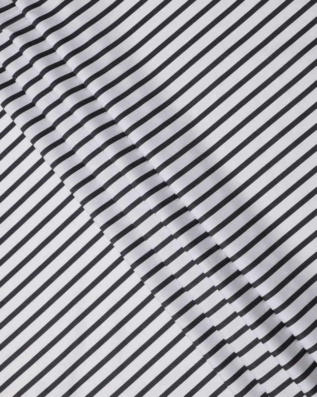 White with Black Horizontal Stripes 100% Cotton Italian Shirting Fabric, 150 Cms, Italy-D25152