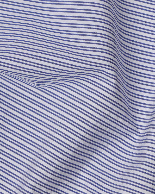 White and Blue Pinstripe 100% Cotton Italian Shirting Fabric, 150 Cms, Italy-D25157