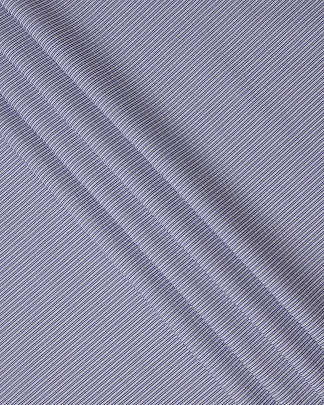 White and Blue Pinstripe 100% Cotton Italian Shirting Fabric, 150 Cms, Italy-D25157