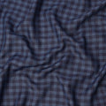 قماش كتان إيطالي فاخر بنقشة مربعات أزرق داكن، 150 سم، إيطاليا - D25408